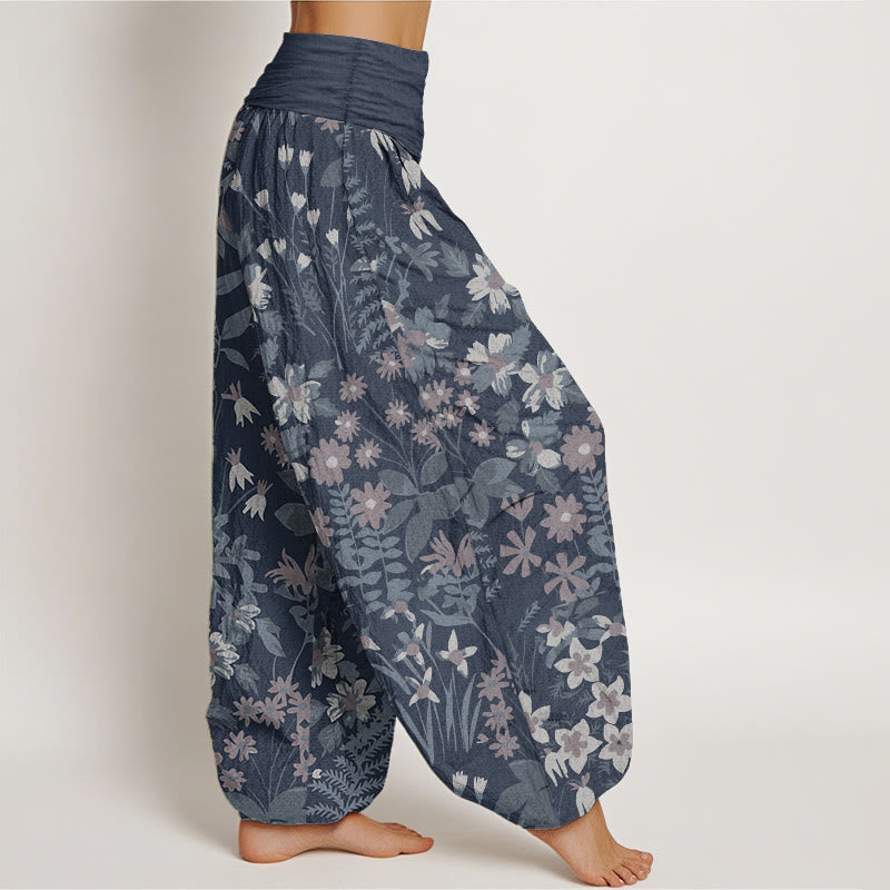 Buddha Stones Damen-Haremshose aus reiner Baumwolle mit Gänseblümchen-Blumen-Blätter-Design und elastischer Taille