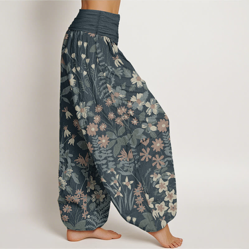 Buddha Stones Damen-Haremshose aus reiner Baumwolle mit Gänseblümchen-Blumen-Blätter-Design und elastischer Taille