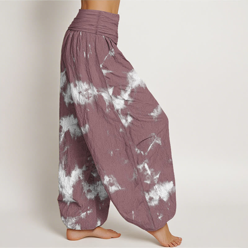 Buddha Stones Haremshose aus reiner Baumwolle mit weißen Linien und Punkten, Batikmuster, elastischer Taille für Damen - image 10