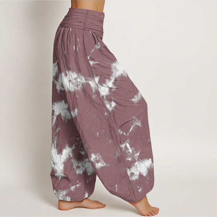 Buddha Stones Haremshose aus reiner Baumwolle mit weißen Linien und Punkten, Batikmuster, elastischer Taille für Damen - image 10