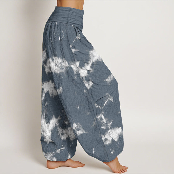 Buddha Stones Haremshose aus reiner Baumwolle mit weißen Linien und Punkten, Batikmuster, elastischer Taille für Damen - image 7