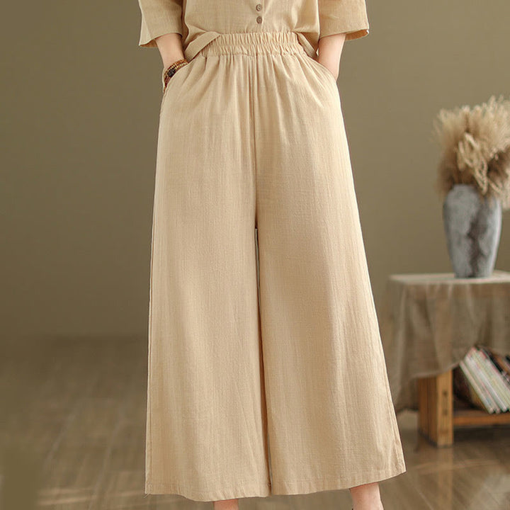 Buddha Stones 2-teiliges lässiges Damen-Set mit Stehkragen, Hemd und lockerer Hose, Meditationskleidung - image 6