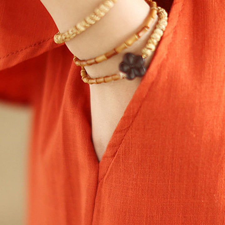 Buddha Stones 2-teiliges lässiges Damen-Set mit Stehkragen, Hemd und lockerer Hose, Meditationskleidung - image 12