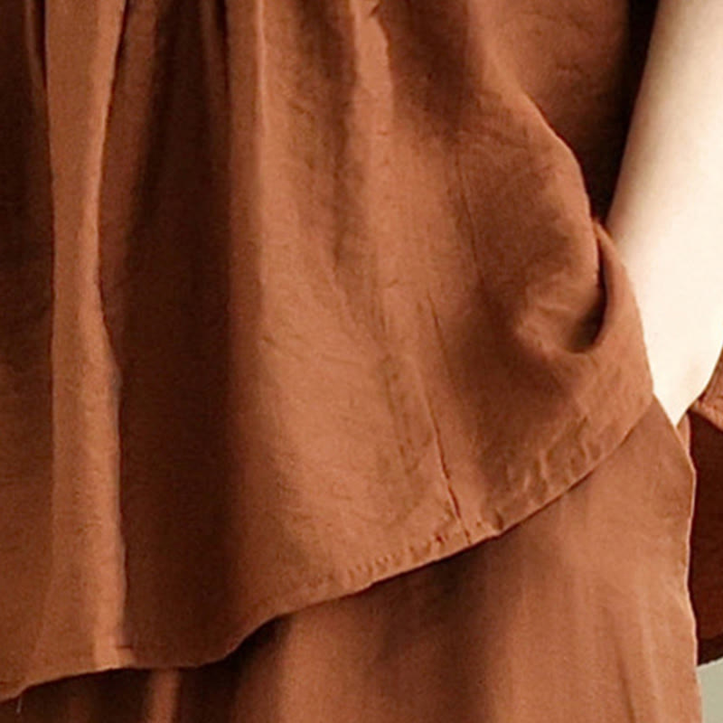 Buddha Stones 2-teiliges lässiges Damen-Set mit Stehkragen, Hemd und lockerer Hose, Meditationskleidung - image 4