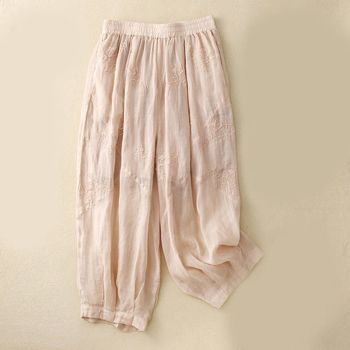 Damen-Haremshose aus Baumwolle und Leinen mit Buddha Stones -Stickmuster und Taschen - MistyRose - US12, UK/AU16, EU44 (3XL) - image 10