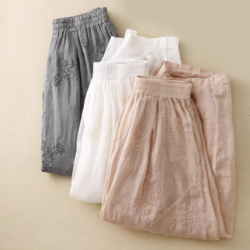 Damen-Haremshose aus Baumwolle und Leinen mit Buddha Stones -Stickmuster und Taschen - image 20