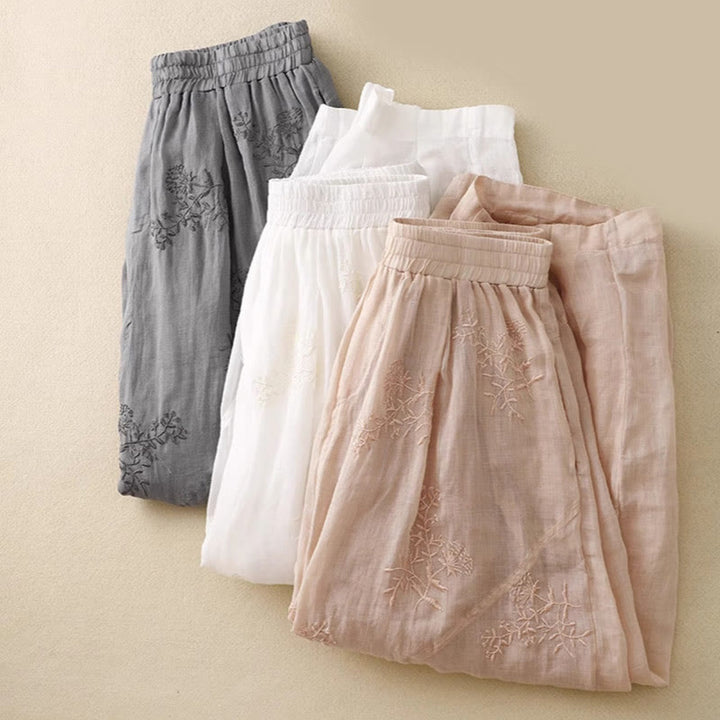 Damen-Haremshose aus Baumwolle und Leinen mit Buddha Stones -Stickmuster und Taschen - image 20