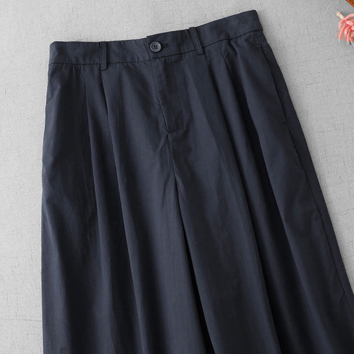 Buddha Stones Lässige, schlichte Damenhose aus Polyester mit hoher Taille, Länge 7–8, weites Bein, mit Taschen - image 1