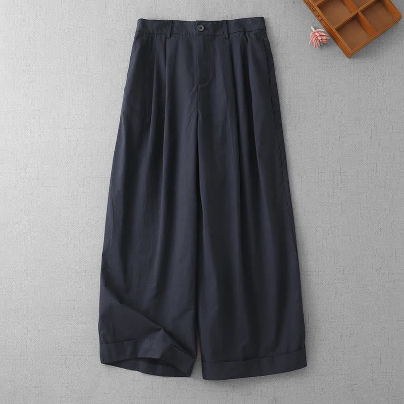Buddha Stones Lässige, schlichte Damenhose aus Polyester mit hoher Taille, Länge 7–8, weites Bein, mit Taschen - Mitternachtsblau - US14, UK/AU18, EU46 (2XL) - image 0