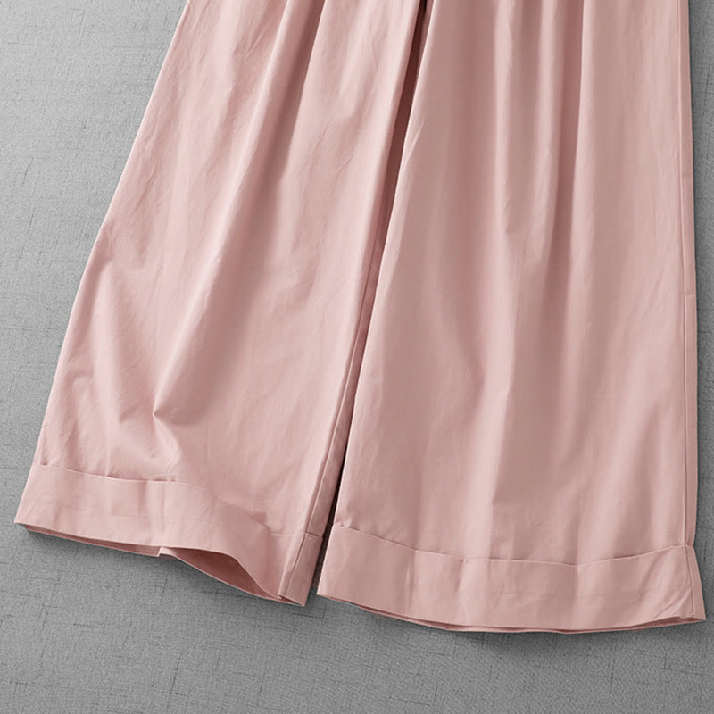 Buddha Stones Lässige, schlichte Damenhose aus Polyester mit hoher Taille, Länge 7–8, weites Bein, mit Taschen - image 9