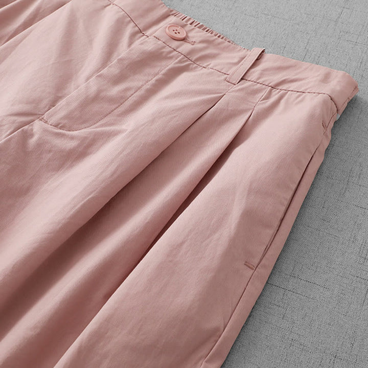 Buddha Stones Lässige, schlichte Damenhose aus Polyester mit hoher Taille, Länge 7–8, weites Bein, mit Taschen - image 7