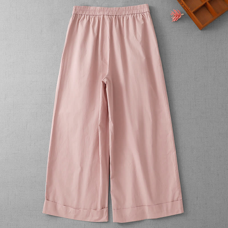 Buddha Stones Lässige, schlichte Damenhose aus Polyester mit hoher Taille, Länge 7–8, weites Bein, mit Taschen - image 6