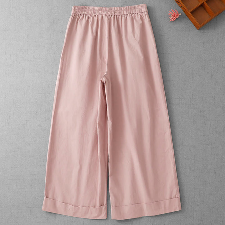 Buddha Stones Lässige, schlichte Damenhose aus Polyester mit hoher Taille, Länge 7–8, weites Bein, mit Taschen - image 6