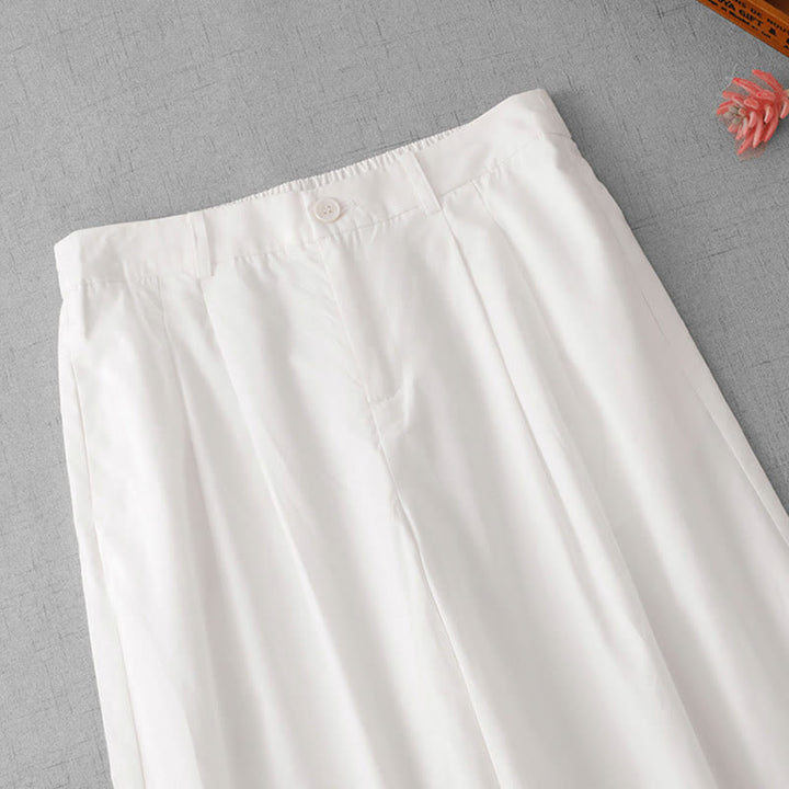 Buddha Stones Lässige, schlichte Damenhose aus Polyester mit hoher Taille, Länge 7–8, weites Bein, mit Taschen - image 17