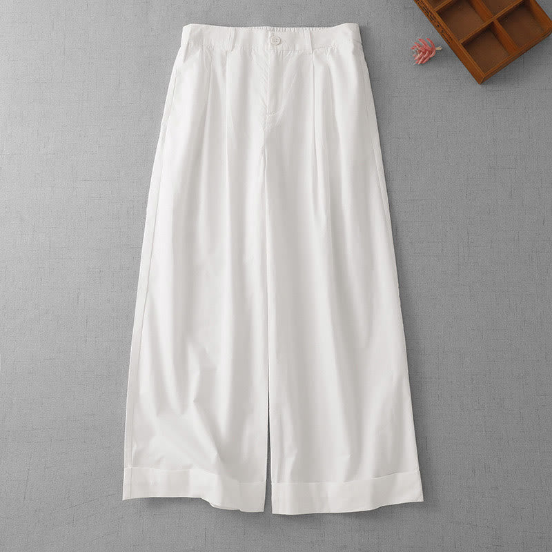 Buddha Stones Lässige, schlichte Damenhose aus Polyester mit hoher Taille, Länge 7–8, weites Bein, mit Taschen - Weiß - US14, UK/AU18, EU46 (2XL) - image 13