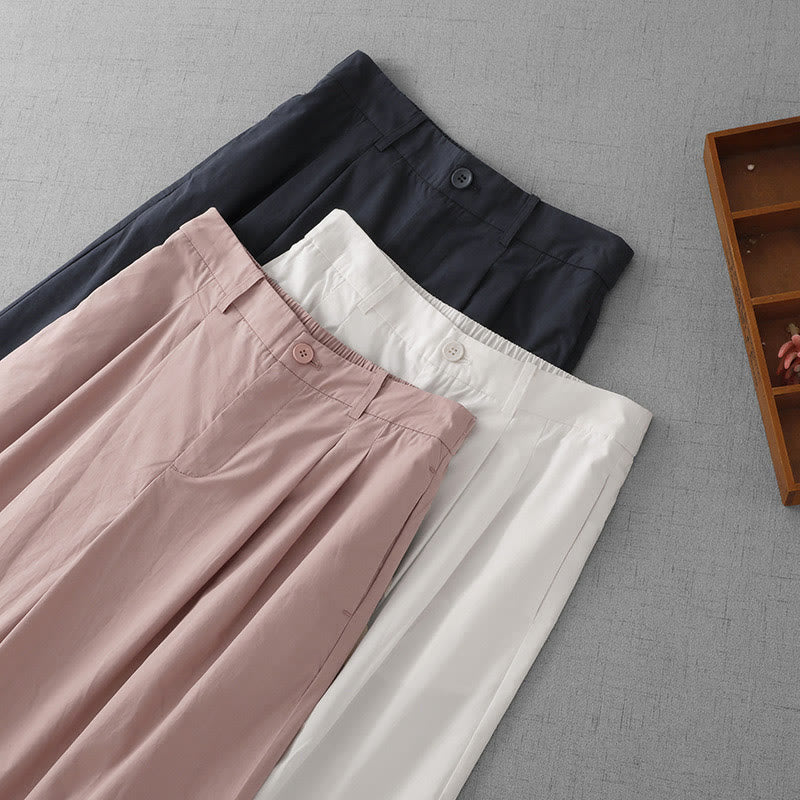 Buddha Stones Lässige, schlichte Damenhose aus Polyester mit hoher Taille, Länge 7–8, weites Bein, mit Taschen - image 19