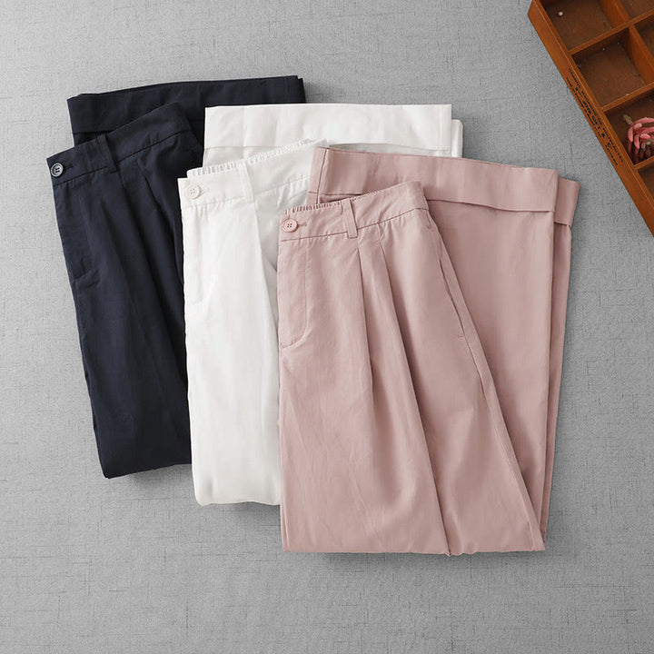 Buddha Stones Lässige, schlichte Damenhose aus Polyester mit hoher Taille, Länge 7–8, weites Bein, mit Taschen - image 20
