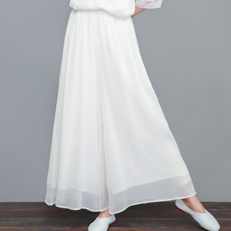 Buddha Stones Solid Damen Chiffon-Hemdkleid mit Dreiviertelärmeln und unregelmäßigem Schnitt, weite Hose, Meditationskleidung