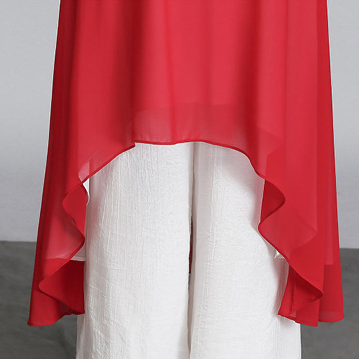 Buddha Stones Solid Damen Chiffon-Hemdkleid mit Dreiviertelärmeln und unregelmäßigem Schnitt, weite Hose, Meditationskleidung