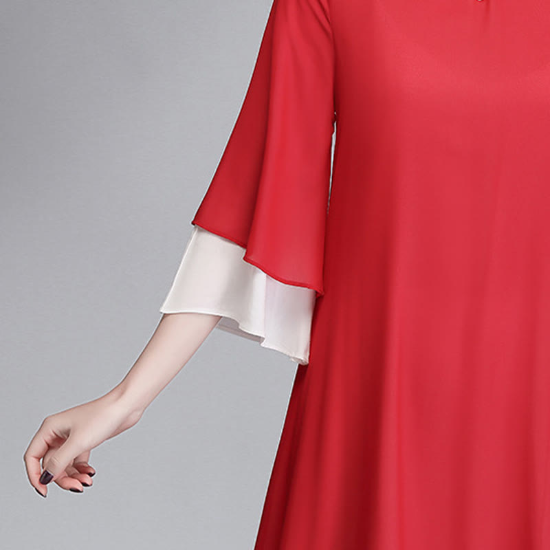 Buddha Stones Solid Damen Chiffon-Hemdkleid mit Dreiviertelärmeln und unregelmäßigem Schnitt, weite Hose, Meditationskleidung