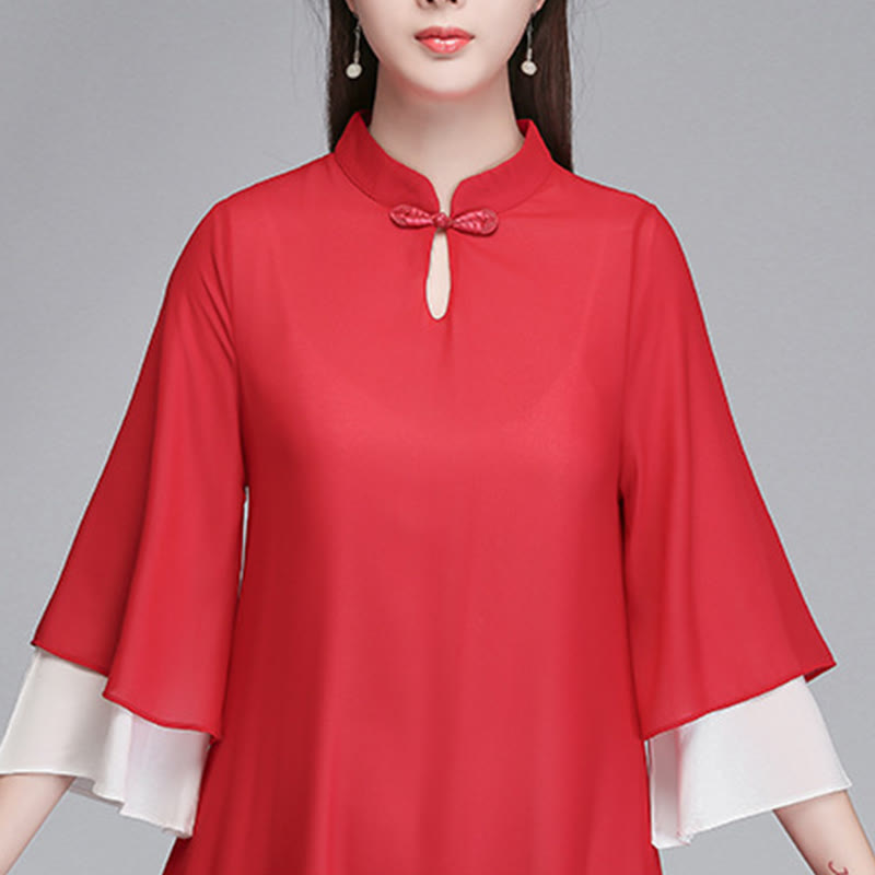 Buddha Stones Solid Damen Chiffon-Hemdkleid mit Dreiviertelärmeln und unregelmäßigem Schnitt, weite Hose, Meditationskleidung