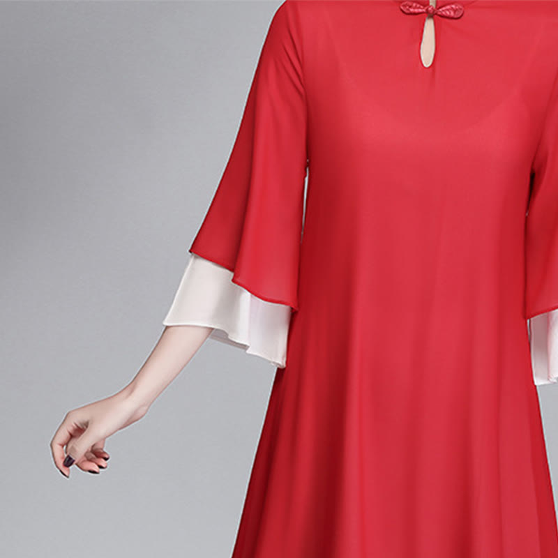 Buddha Stones Solid Damen Chiffon-Hemdkleid mit Dreiviertelärmeln und unregelmäßigem Schnitt, weite Hose, Meditationskleidung