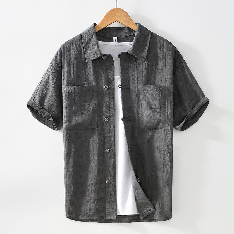 Buddha Stones Sommer Kurzarmknöpfe Herrenhemd mit zwei Taschen - Dunkelgrau - US/ UK/AU42，EU52 (3XL) - image 1