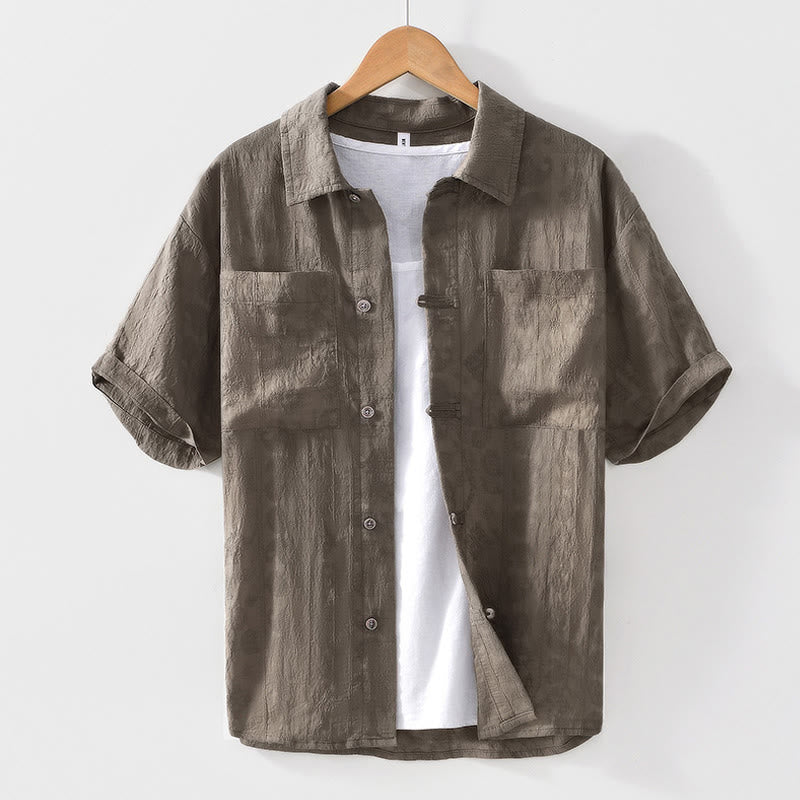 Buddha Stones Sommer Kurzarmknöpfe Herrenhemd mit zwei Taschen - Bräunen - US/ UK/AU42，EU52 (3XL) - image 19