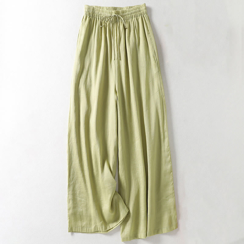 Buddha Stones Lässige Damenhose mit weitem Bein und Kordelzug aus Baumwollleinen, knöchellang, mit Taschen - Honigtau - US8-10， UK/AU12-14，EU40-42 (2XL) - image 14