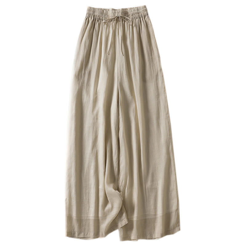 Buddha Stones Lässige Damenhose mit weitem Bein und Kordelzug aus Baumwollleinen, knöchellang, mit Taschen - image 13