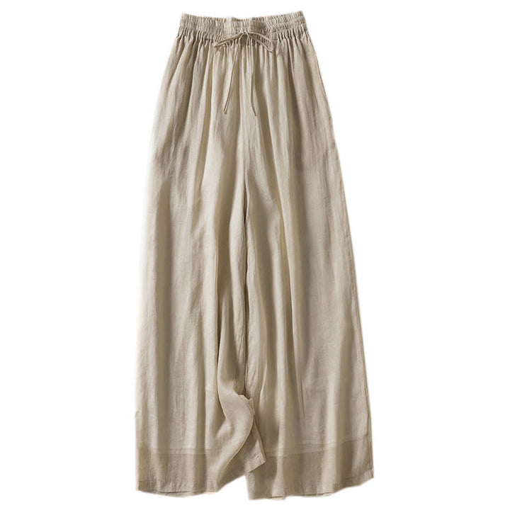 Buddha Stones Lässige Damenhose mit weitem Bein und Kordelzug aus Baumwollleinen, knöchellang, mit Taschen - image 13