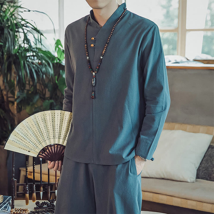 Buddha Stones 2-teiliges Baumwollhemd, knöchellange Hose mit Taschen, Meditationstuch-Set für Herren - image 25