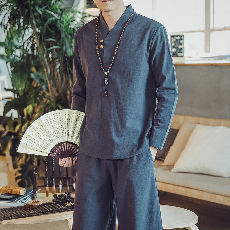 Buddha Stones ​​2-teiliges Set: Baumwollhemd und knöchellange Hose mit Taschen, Meditationskleidung für Herren - image 41