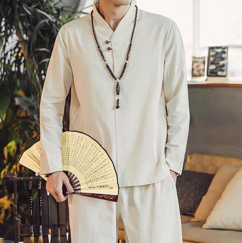 Buddha Stones 2-teiliges Baumwollhemd, knöchellange Hose mit Taschen, Meditationstuch-Set für Herren - image 8
