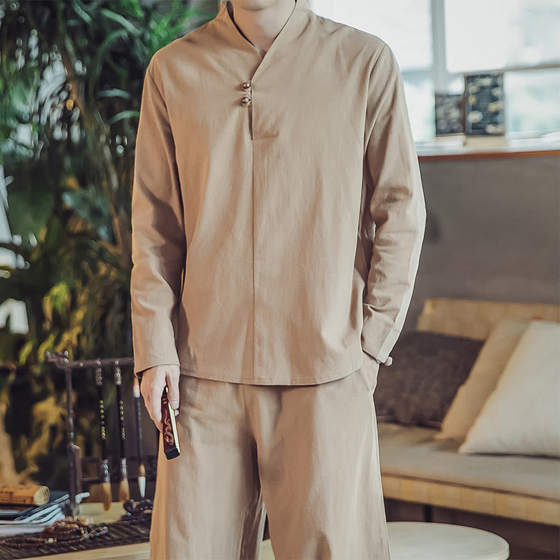 Buddha Stones ​​2-teiliges Set: Baumwollhemd und knöchellange Hose mit Taschen, Meditationskleidung für Herren - image 29