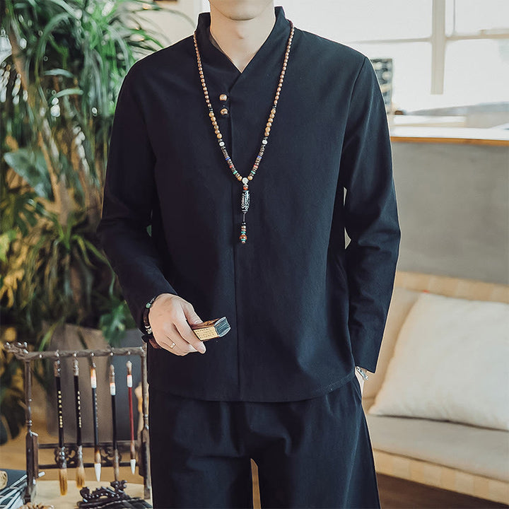 Buddha Stones ​​2-teiliges Set: Baumwollhemd und knöchellange Hose mit Taschen, Meditationskleidung für Herren - image 12