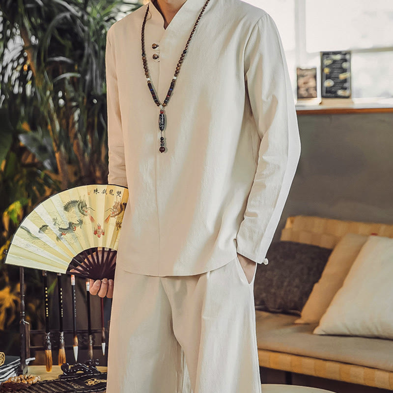 Buddha Stones ​​2-teiliges Set: Baumwollhemd und knöchellange Hose mit Taschen, Meditationskleidung für Herren - image 6