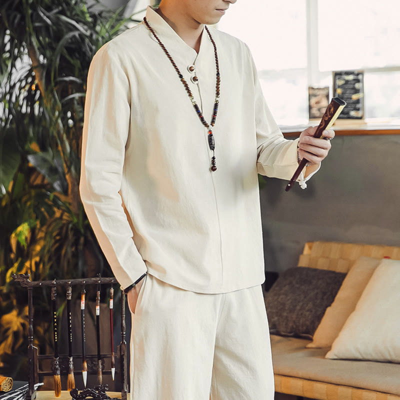 Buddha Stones ​​2-teiliges Set: Baumwollhemd und knöchellange Hose mit Taschen, Meditationskleidung für Herren - image 4