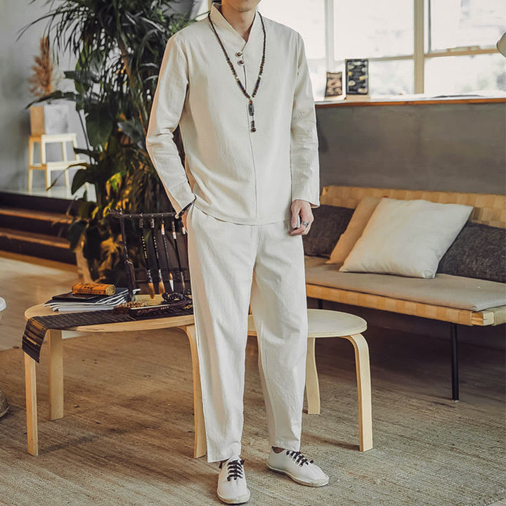 Buddha Stones ​​2-teiliges Set: Baumwollhemd und knöchellange Hose mit Taschen, Meditationskleidung für Herren - image 2