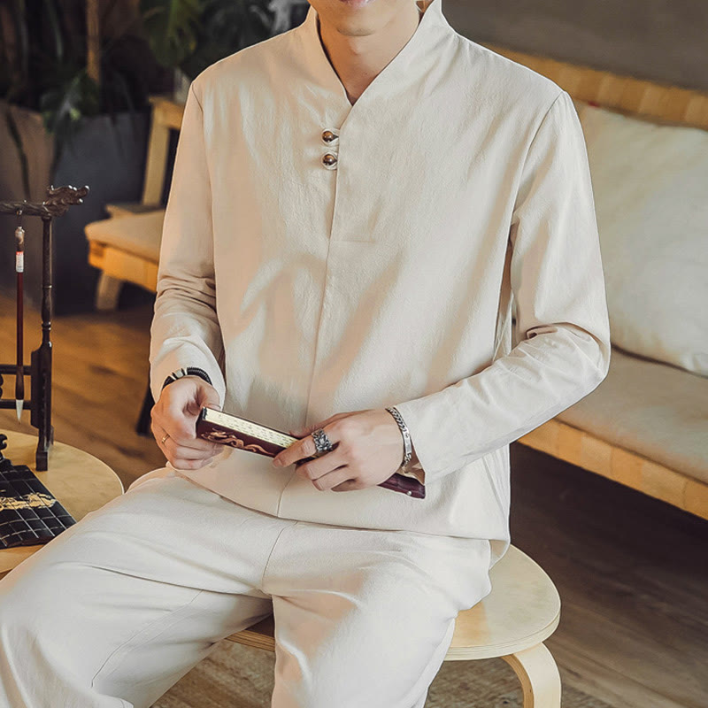 Buddha Stones 2-teiliges Baumwollhemd, knöchellange Hose mit Taschen, Meditationstuch-Set für Herren - image 9