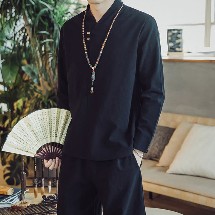 Buddha Stones 2-teiliges Baumwollhemd, knöchellange Hose mit Taschen, Meditationstuch-Set für Herren - image 16