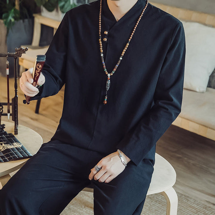 Buddha Stones 2-teiliges Baumwollhemd, knöchellange Hose mit Taschen, Meditationstuch-Set für Herren - image 15