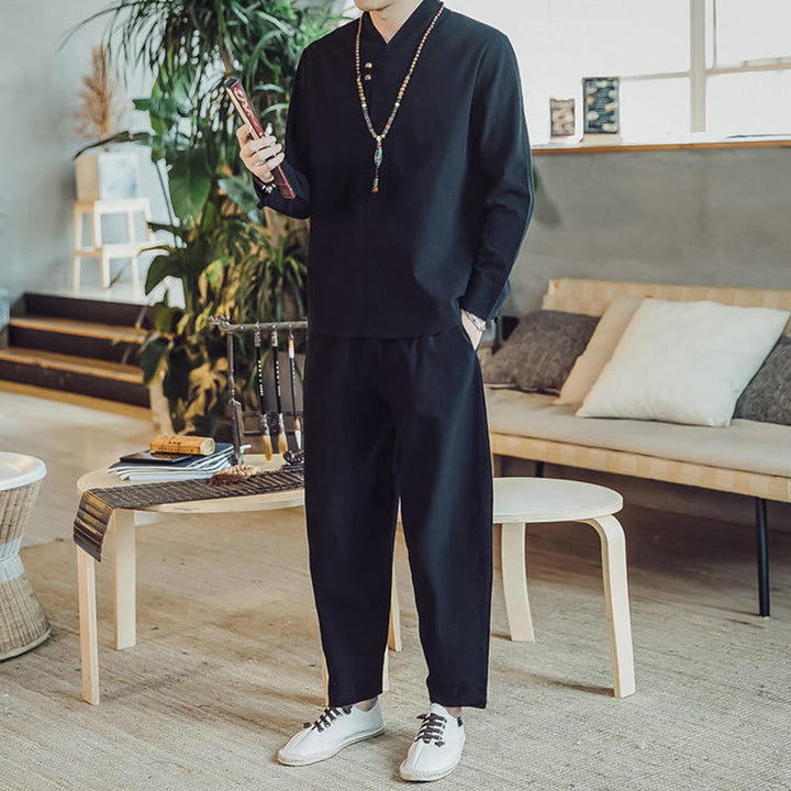 Buddha Stones ​​2-teiliges Set: Baumwollhemd und knöchellange Hose mit Taschen, Meditationskleidung für Herren - image 11