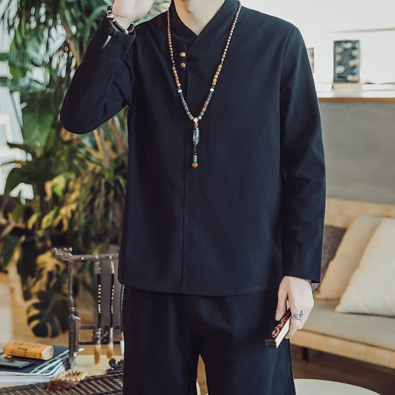 Buddha Stones 2-teiliges Baumwollhemd, knöchellange Hose mit Taschen, Meditationstuch-Set für Herren - image 18