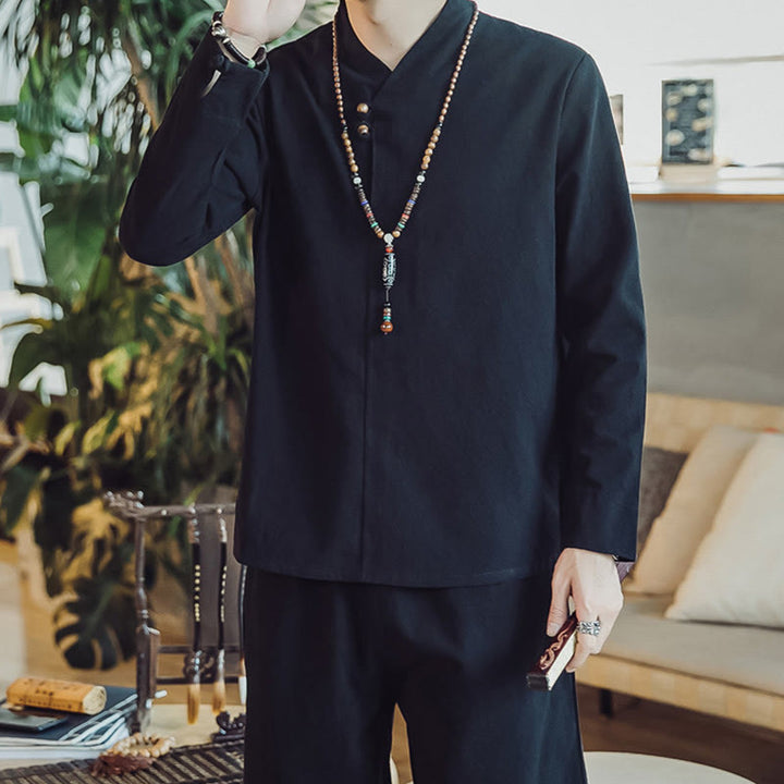 Buddha Stones 2-teiliges Baumwollhemd, knöchellange Hose mit Taschen, Meditationstuch-Set für Herren - image 18