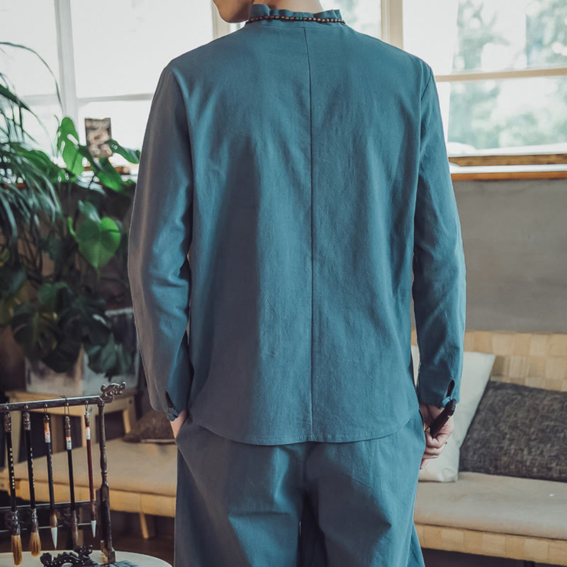 Buddha Stones ​​2-teiliges Set: Baumwollhemd und knöchellange Hose mit Taschen, Meditationskleidung für Herren - image 23