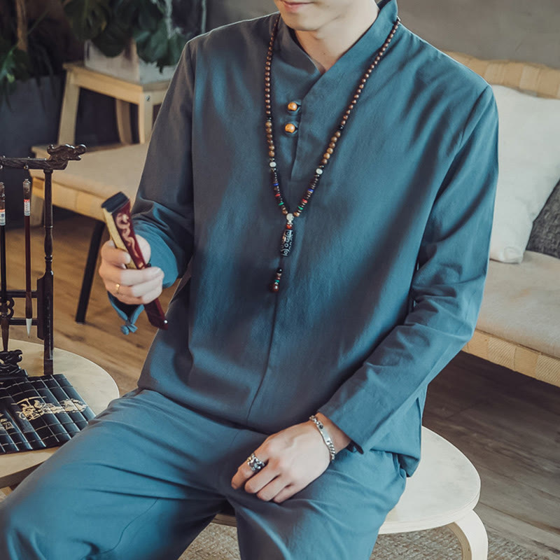 Buddha Stones ​​2-teiliges Set: Baumwollhemd und knöchellange Hose mit Taschen, Meditationskleidung für Herren - image 25
