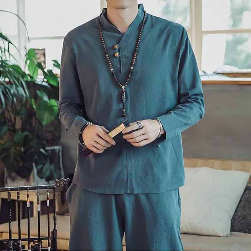 Buddha Stones 2-teiliges Baumwollhemd, knöchellange Hose mit Taschen, Meditationstuch-Set für Herren - image 23