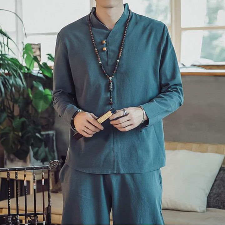 Buddha Stones 2-teiliges Baumwollhemd, knöchellange Hose mit Taschen, Meditationstuch-Set für Herren - image 23
