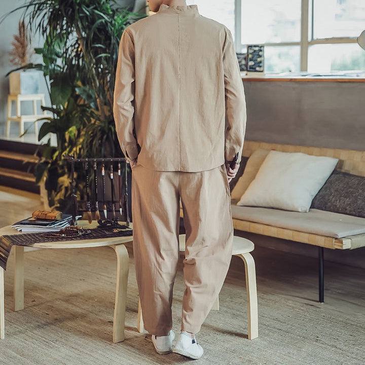 Buddha Stones ​​2-teiliges Set: Baumwollhemd und knöchellange Hose mit Taschen, Meditationskleidung für Herren - image 28